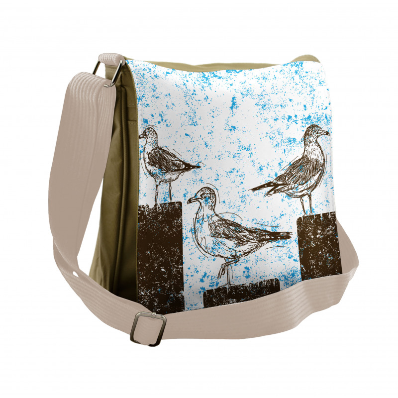 Grungy Sketch Seagulls Messenger Bag