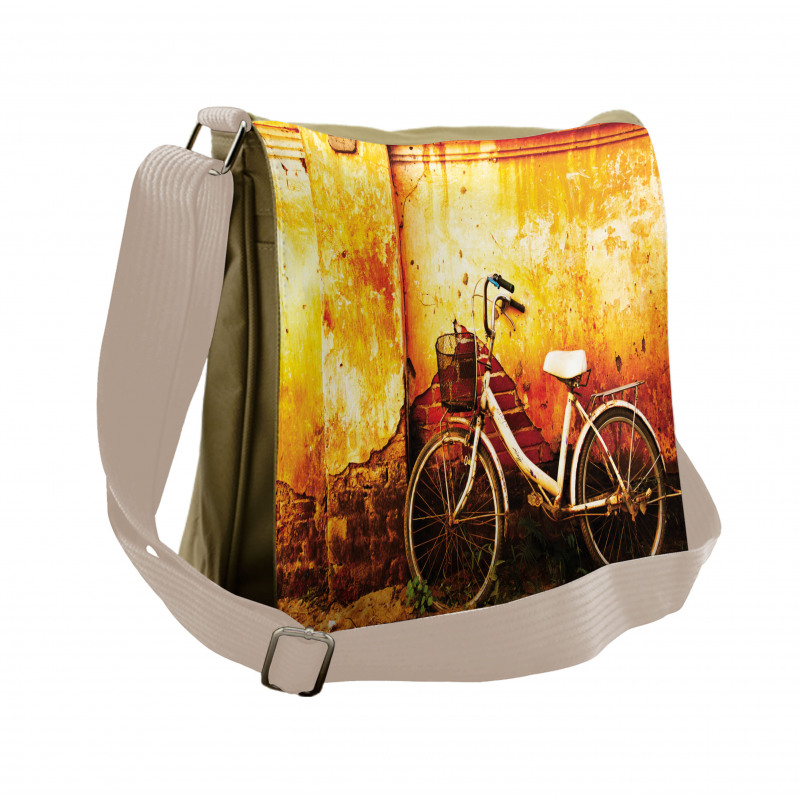 Bike Rusty Cracked Wall Messenger Bag