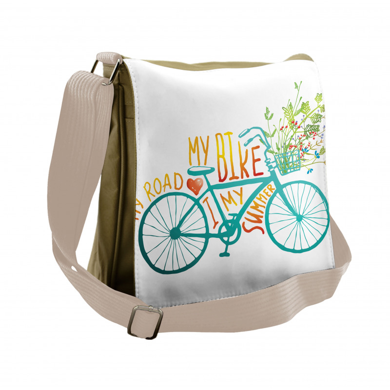 Blue Bike with Flowers Messenger Bag