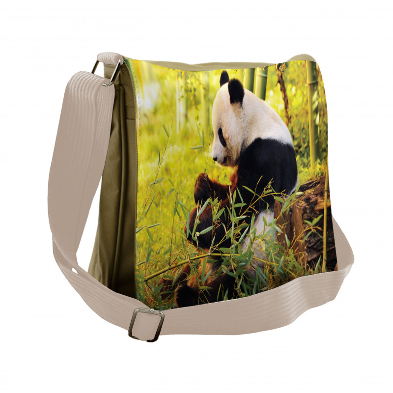 Panda Sitting in Forest Messenger Bag