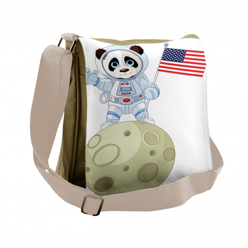 Astronaut on Moon Cartoon Messenger Bag