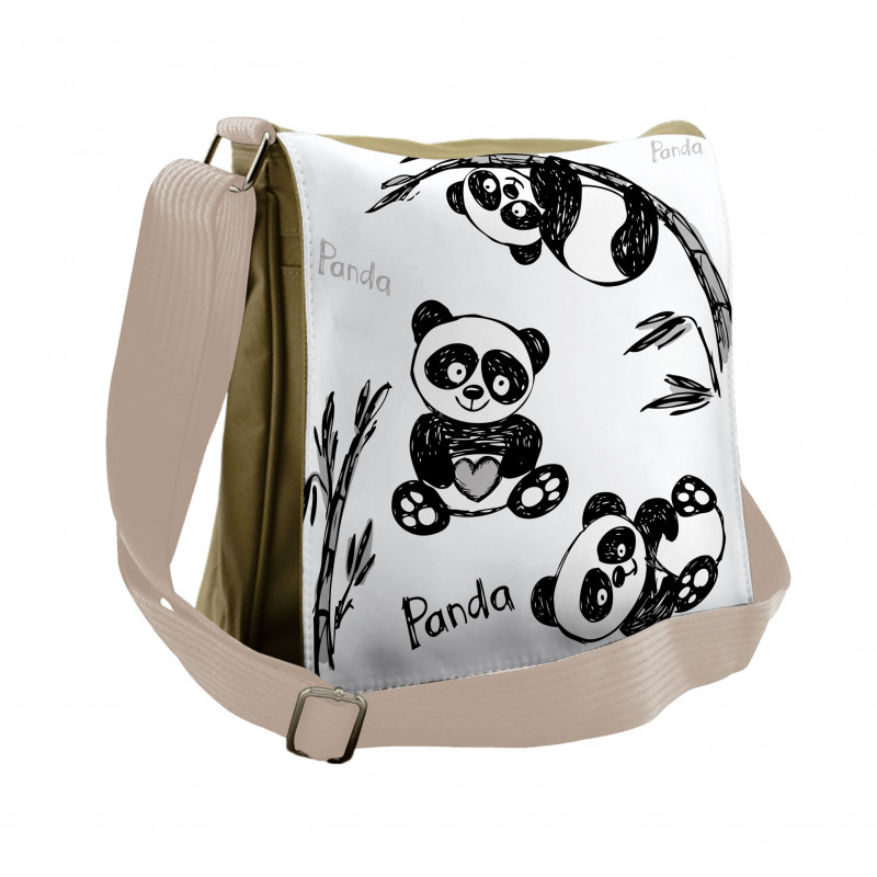 Hand Drawn Panda Poses Messenger Bag