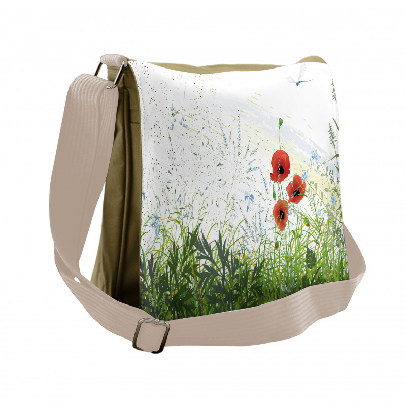 Red Poppies Dragonfly Messenger Bag