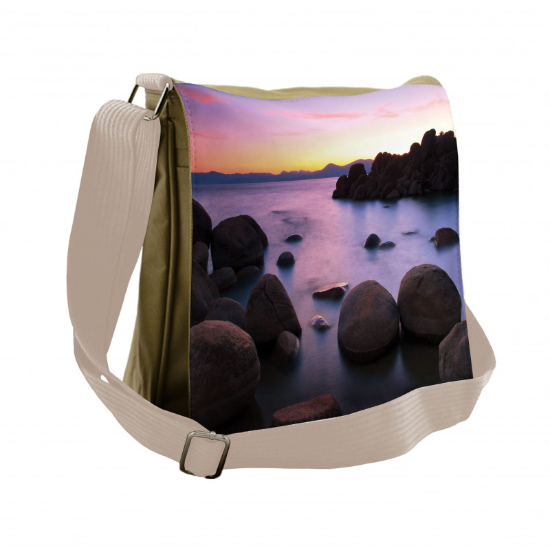 Misty Scene Rocks Water Messenger Bag