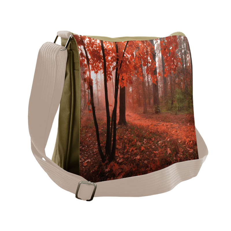 Misty Forest Leaves Orange Messenger Bag