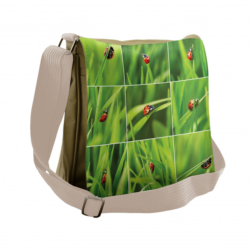 Ladybug over Fresh Grass Messenger Bag