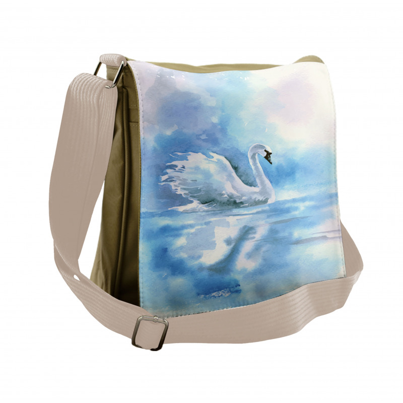 Swan in Hazy River Art Messenger Bag