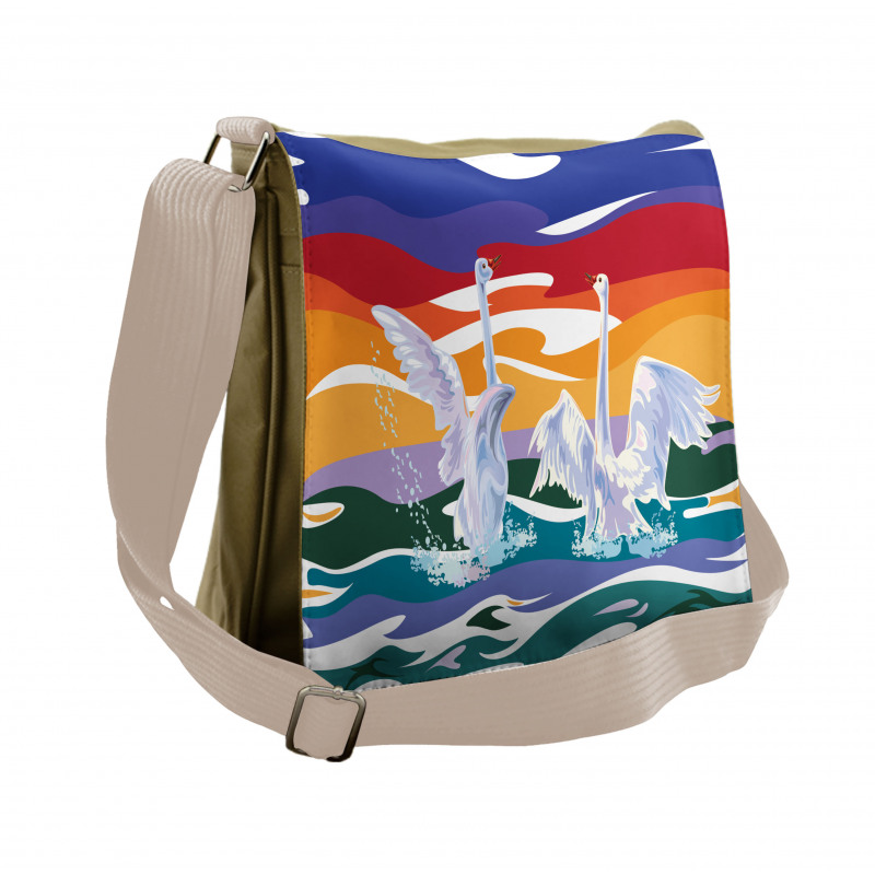 Happy Swan Couple Love Messenger Bag