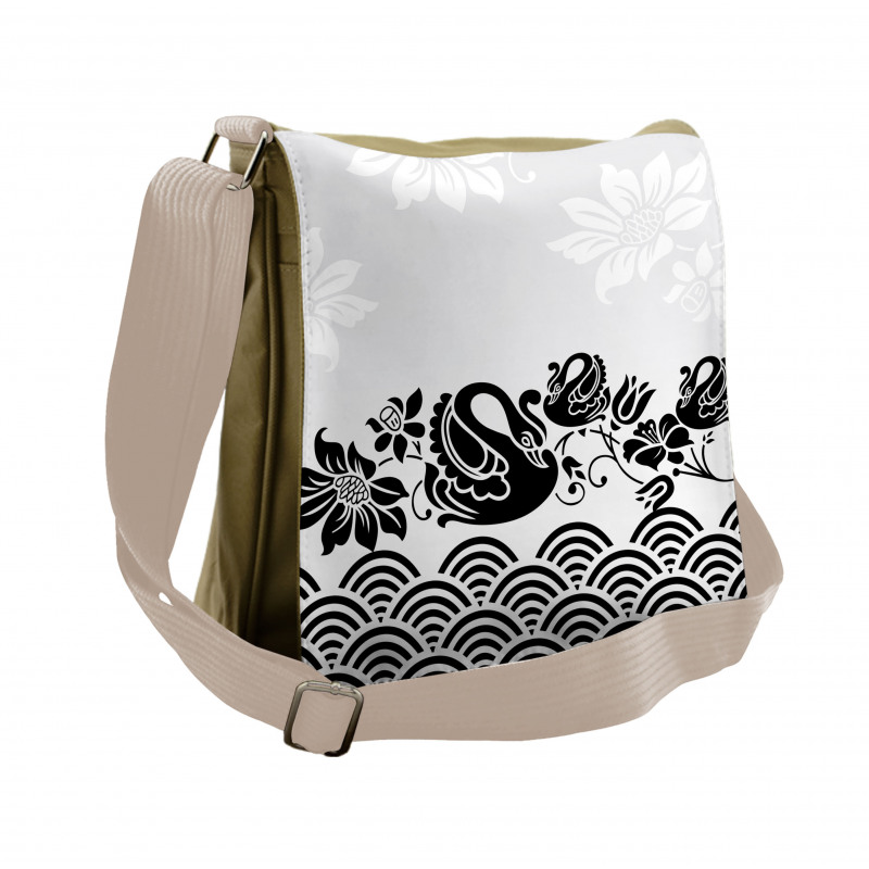 Black Swans and Flowers Messenger Bag