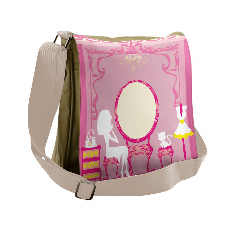 French Lady Cat Mirror Messenger Bag