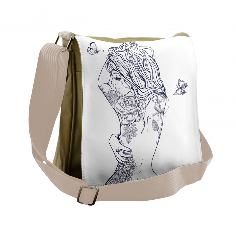 Young Girl with Tattoo Messenger Bag