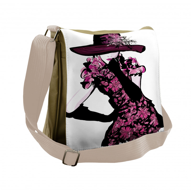 Woman in Floral Dress Messenger Bag