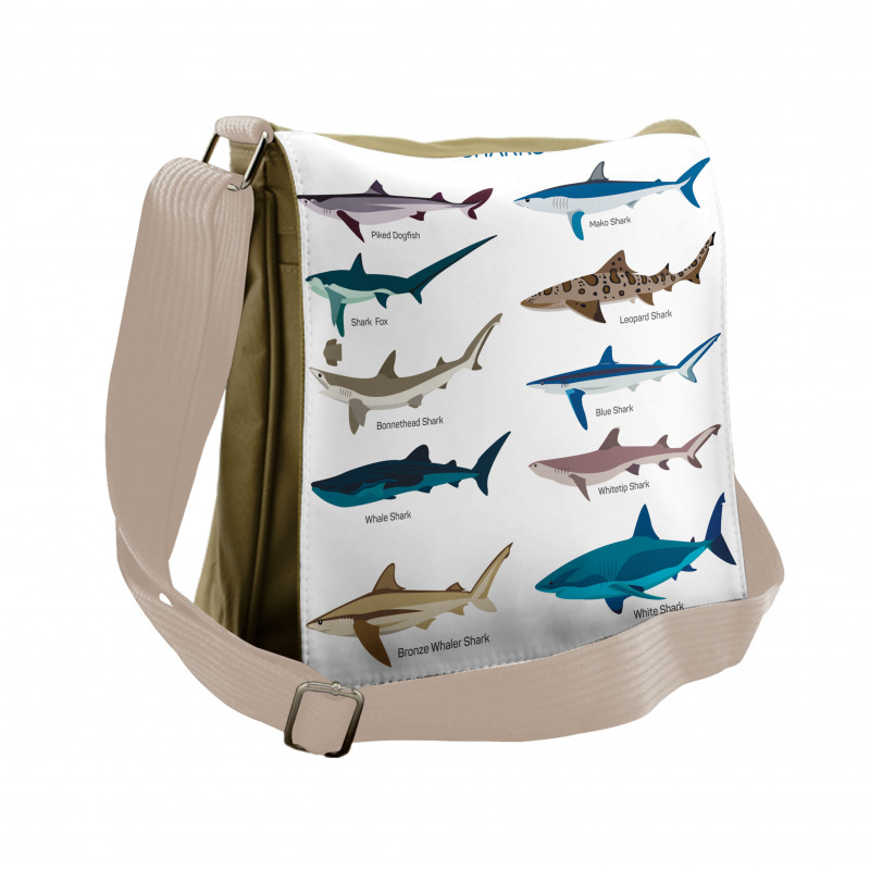 Cartoon Shark Types Wild Messenger Bag