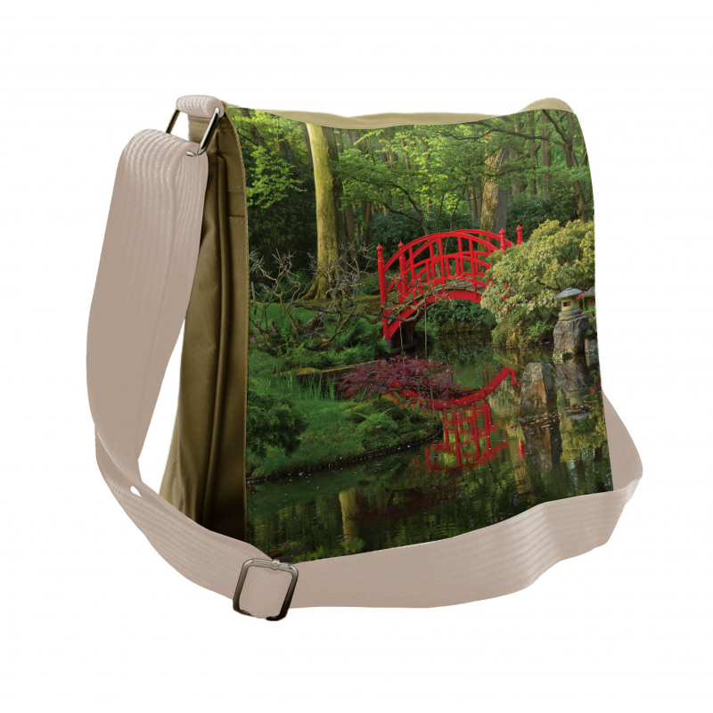 Chinese Bridge in a Forest Messenger Bag