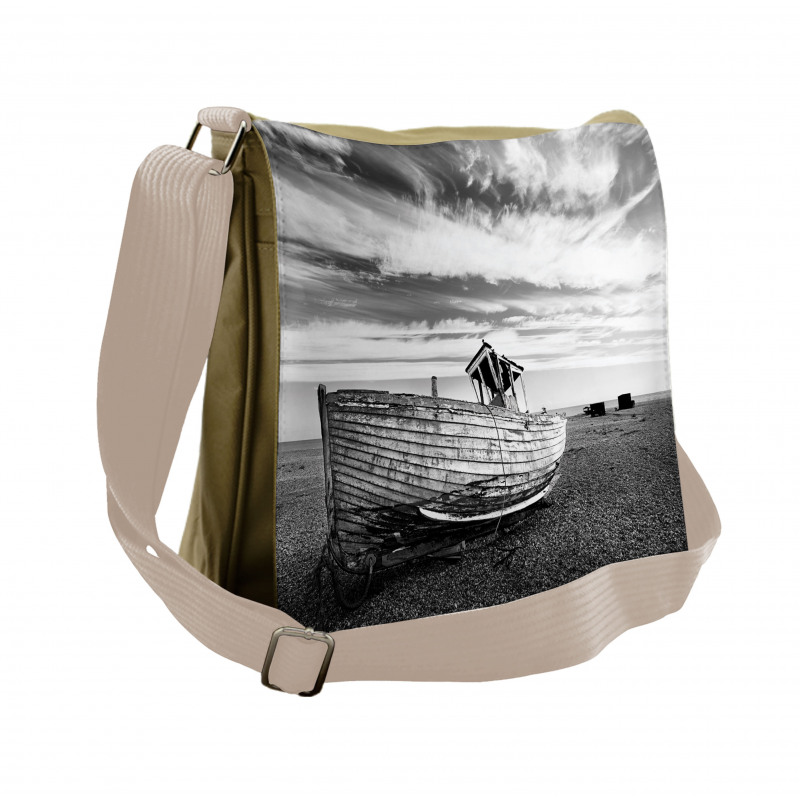 Wooden Boat on Beach Dusk Messenger Bag