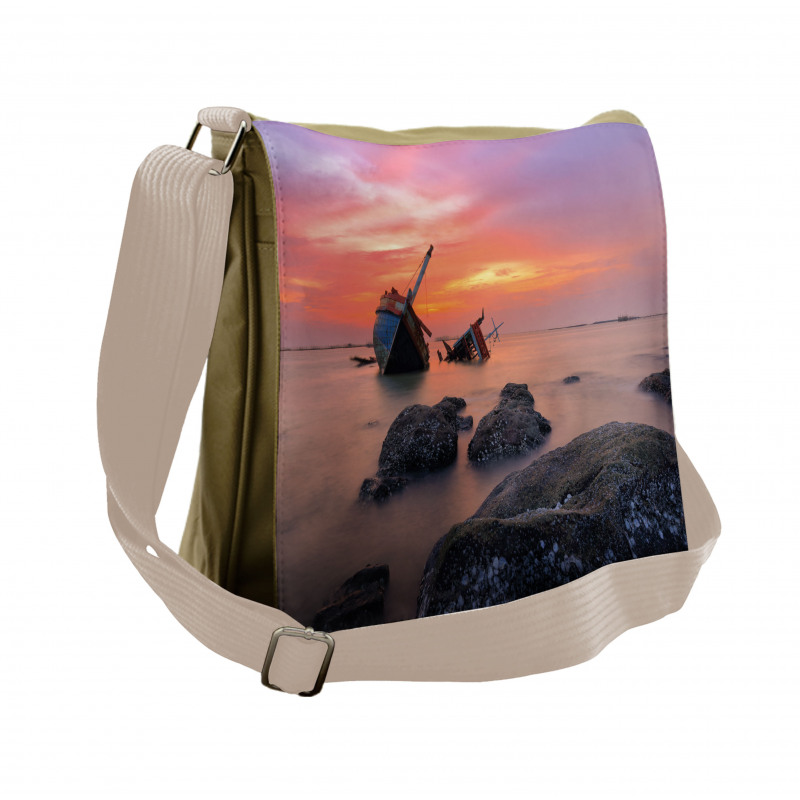 Foggy Water Sunset Messenger Bag