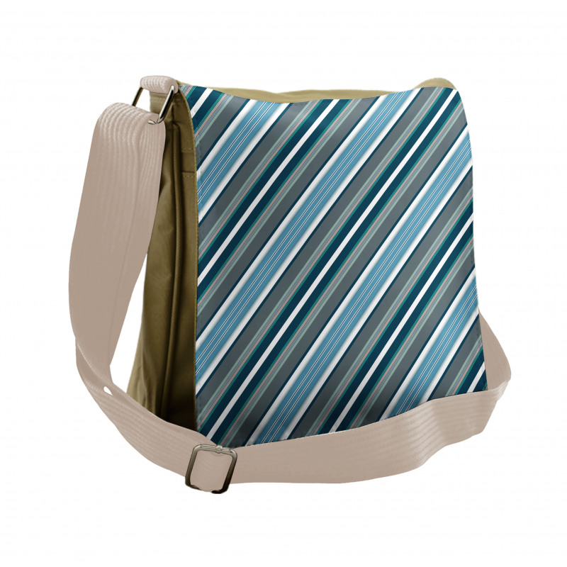 Grey and Blue Diagonal Messenger Bag