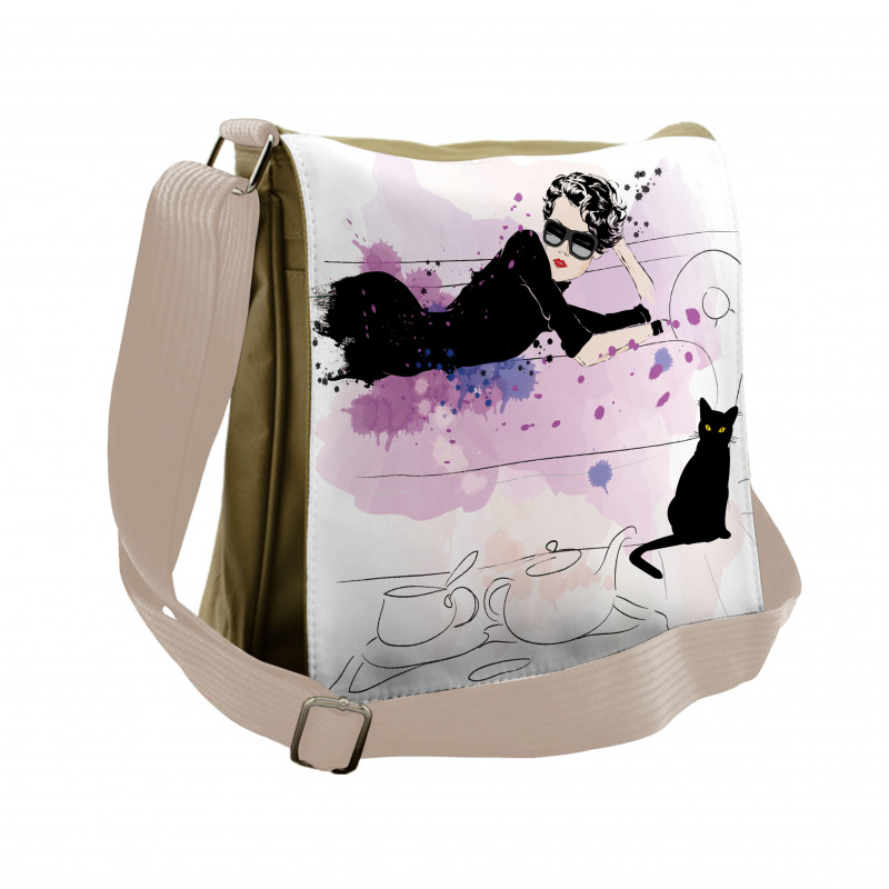 Girl and Cat Messenger Bag