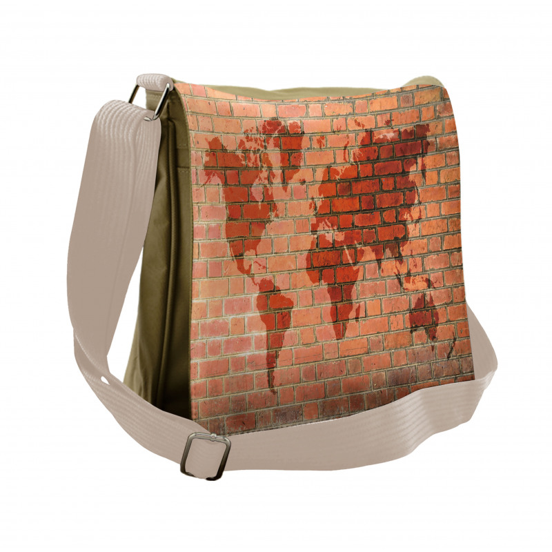 World Map on Brick Wall Messenger Bag