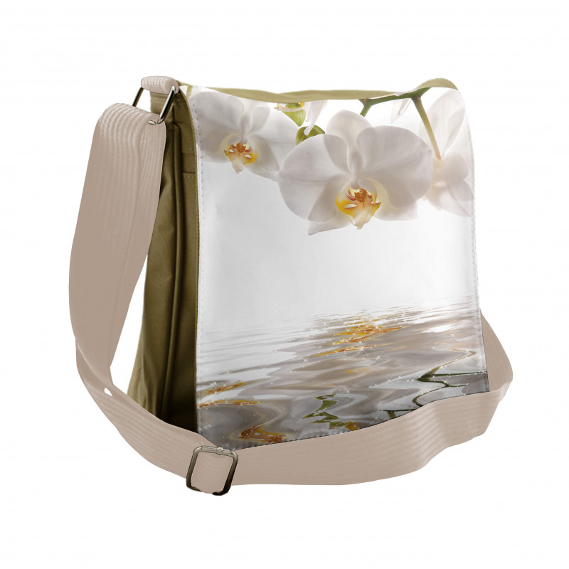 Orchids on Rippling Water Messenger Bag
