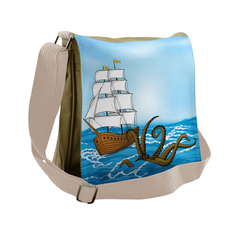 Ship in Waves and Kraken Messenger Bag
