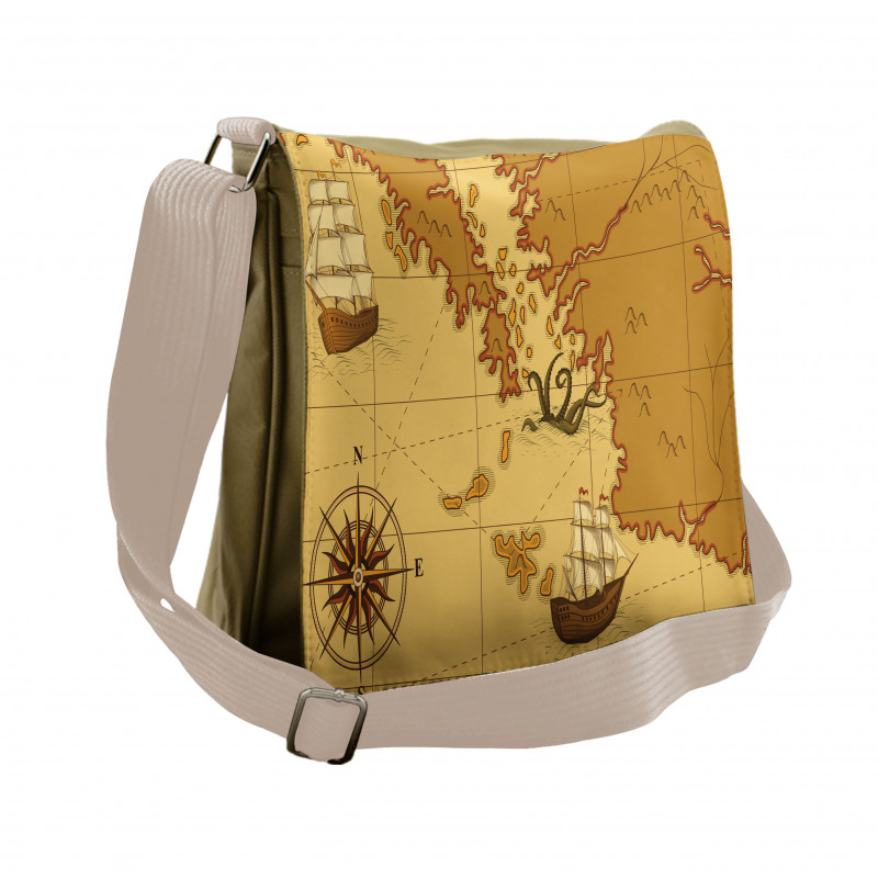 Old Map with Ship Compass Messenger Bag