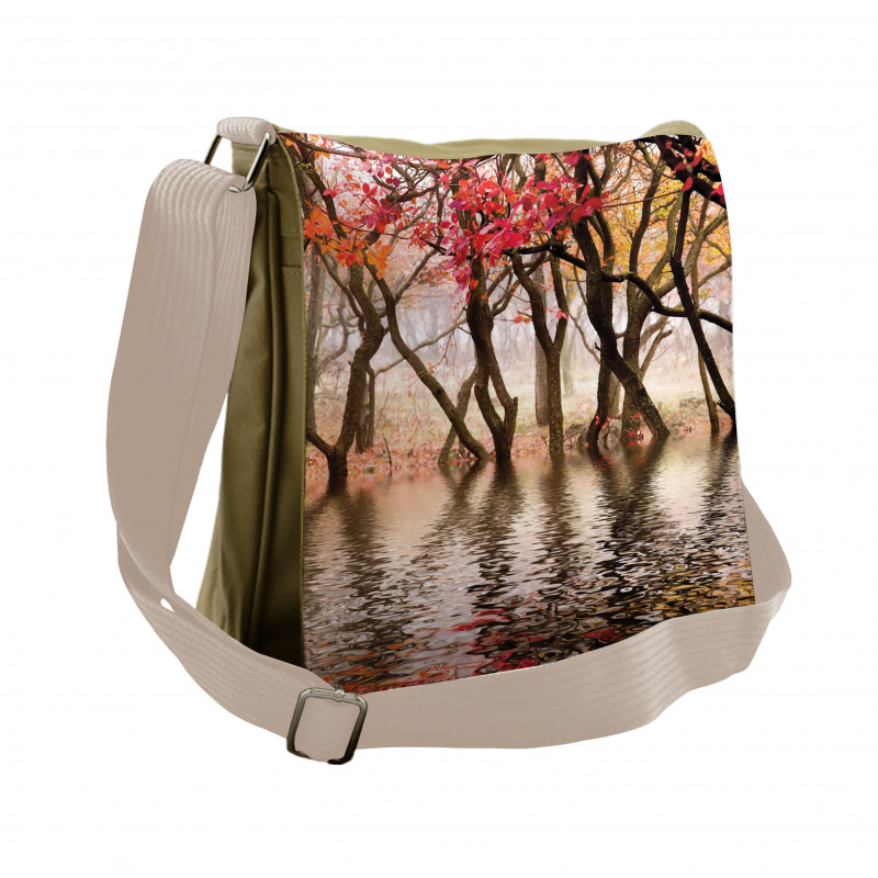 Fall Season River with Trees Messenger Bag