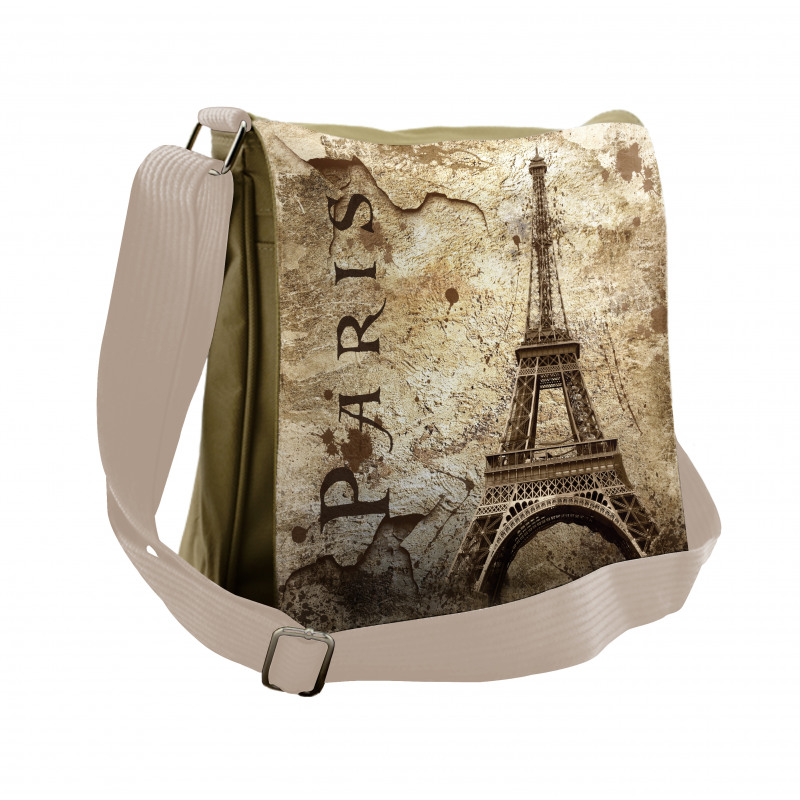 Eiffel Tower on Grunge Wall Messenger Bag