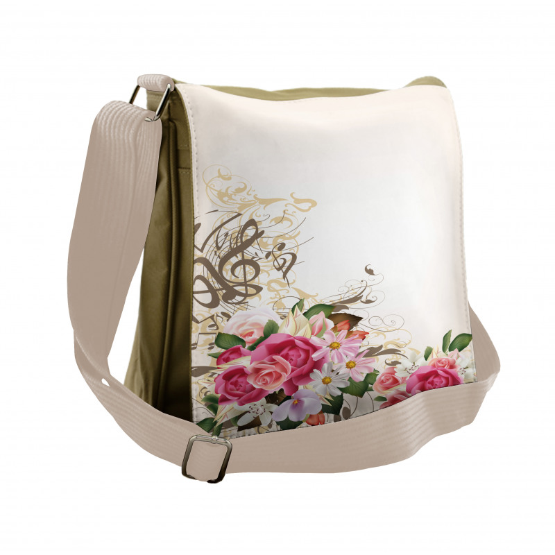 Flowers and Music Notes Messenger Bag