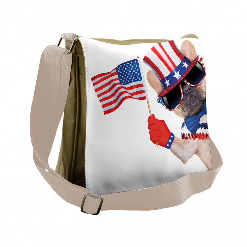 Patriotic Pug Dog Messenger Bag