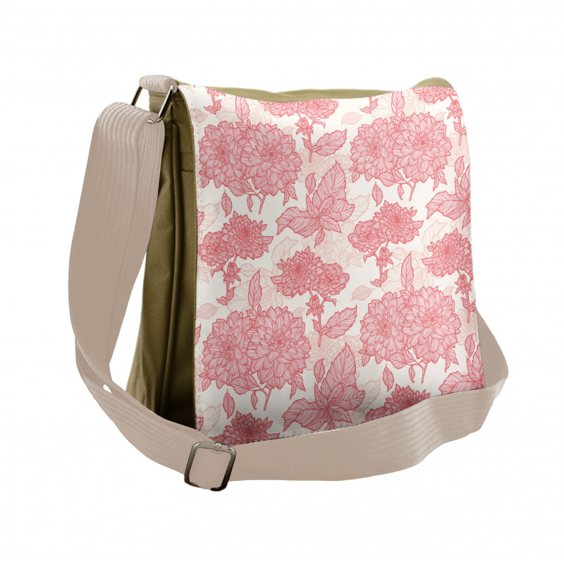 Pink Flowers and Leaves Messenger Bag