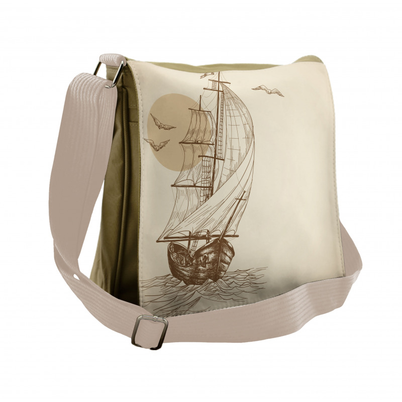 Sailing Ship Birds Sun Messenger Bag