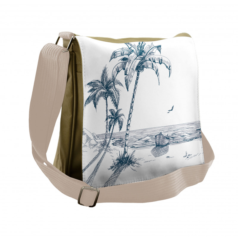 Palm Tree Boat Sketch Messenger Bag