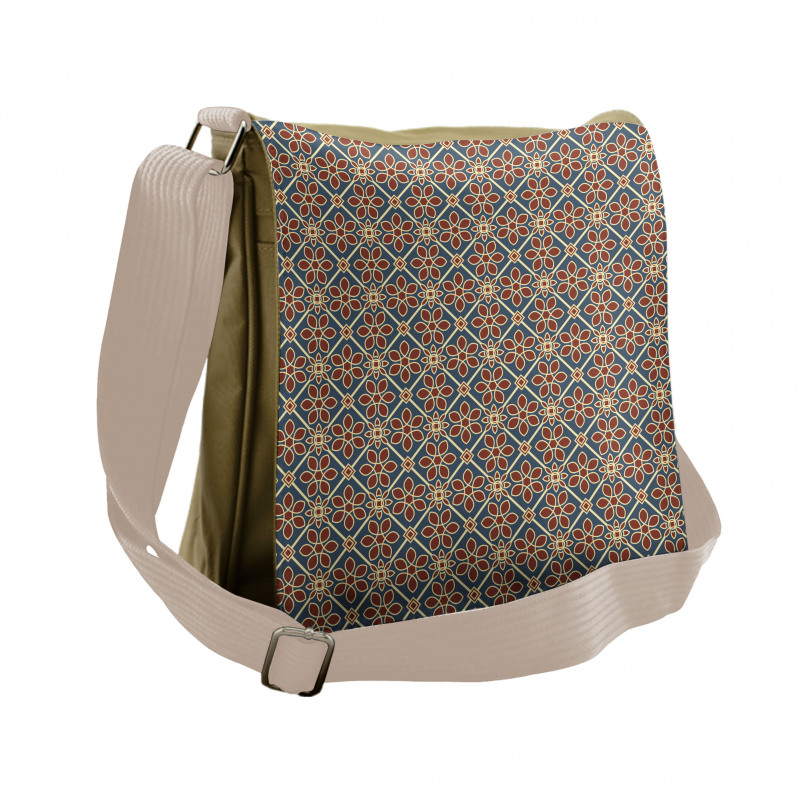 Flora Themed Squares Messenger Bag