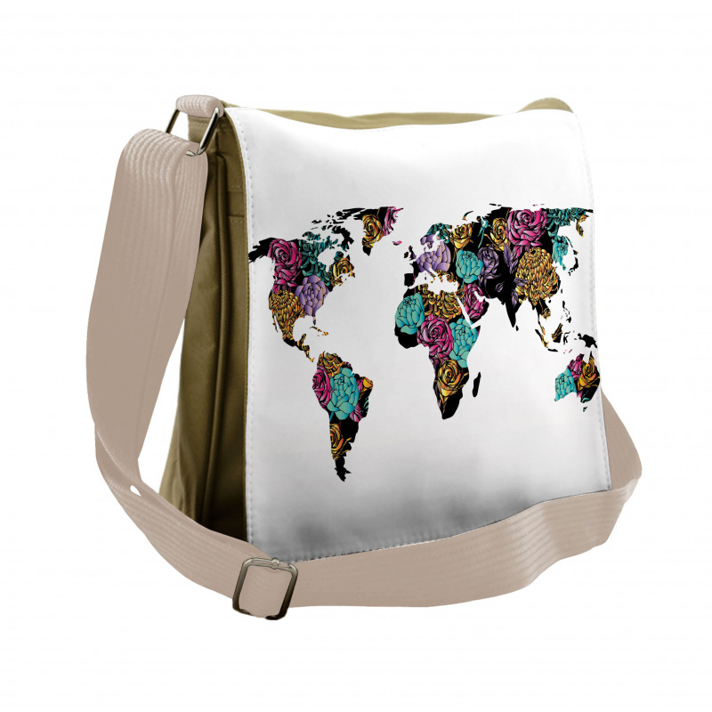 World Map Flowers Messenger Bag