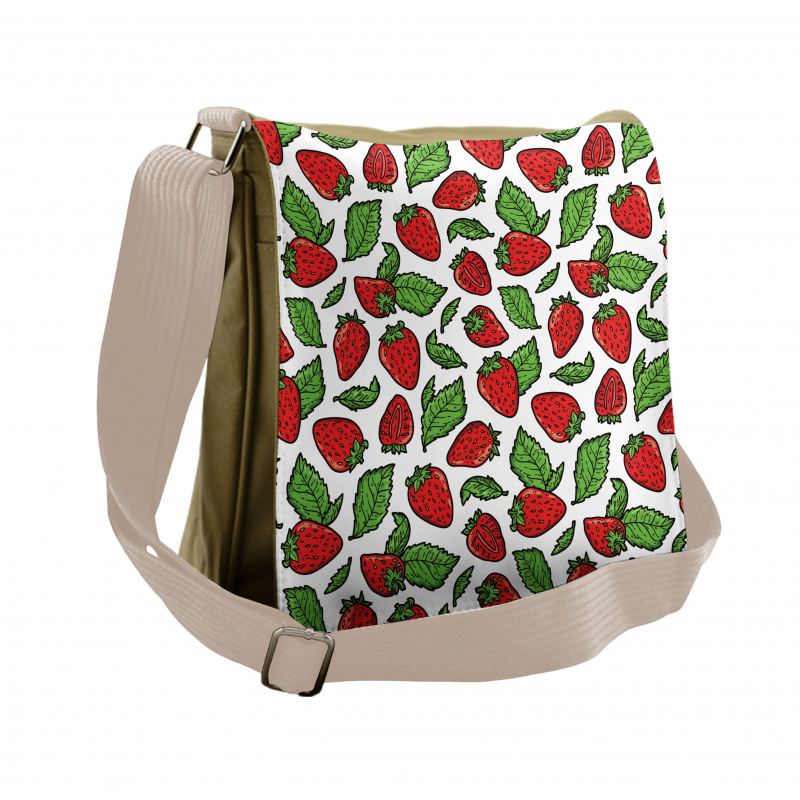 Juicy Strawberries Leaves Messenger Bag