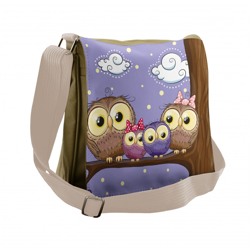 Cartoon Style Owl Family Messenger Bag