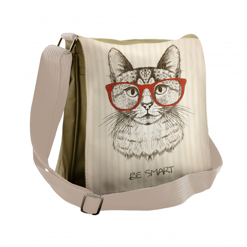 Cat with Retro Glasses Messenger Bag