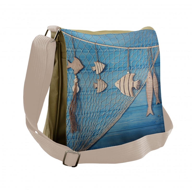 Wooden Fish Shell on Net Messenger Bag