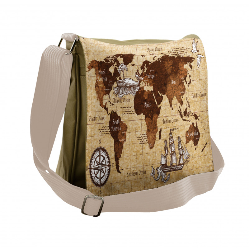 Retro Sketch World Map Messenger Bag