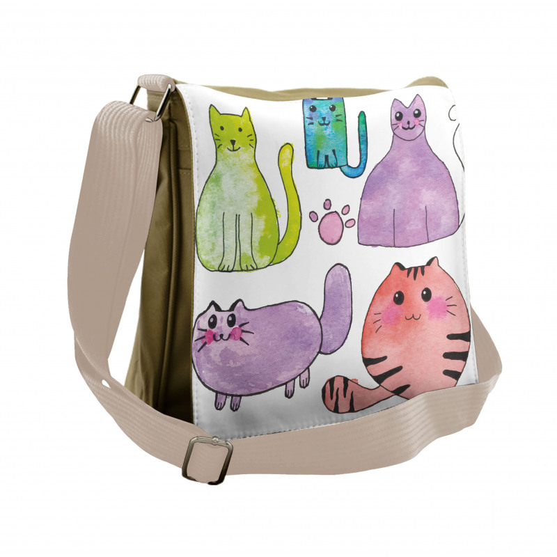 Cats in Watercolor Style Messenger Bag