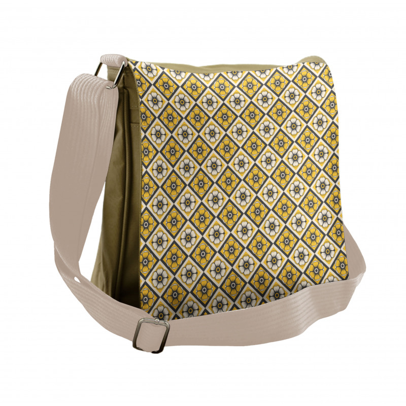 Yellow Tile Flowers Messenger Bag