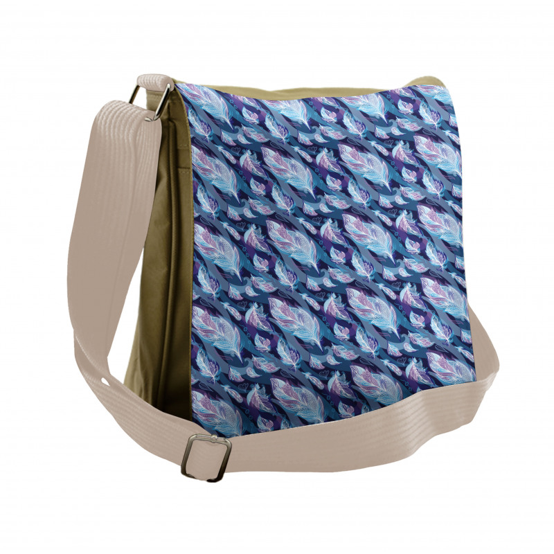 Feather and Wavy Design Messenger Bag