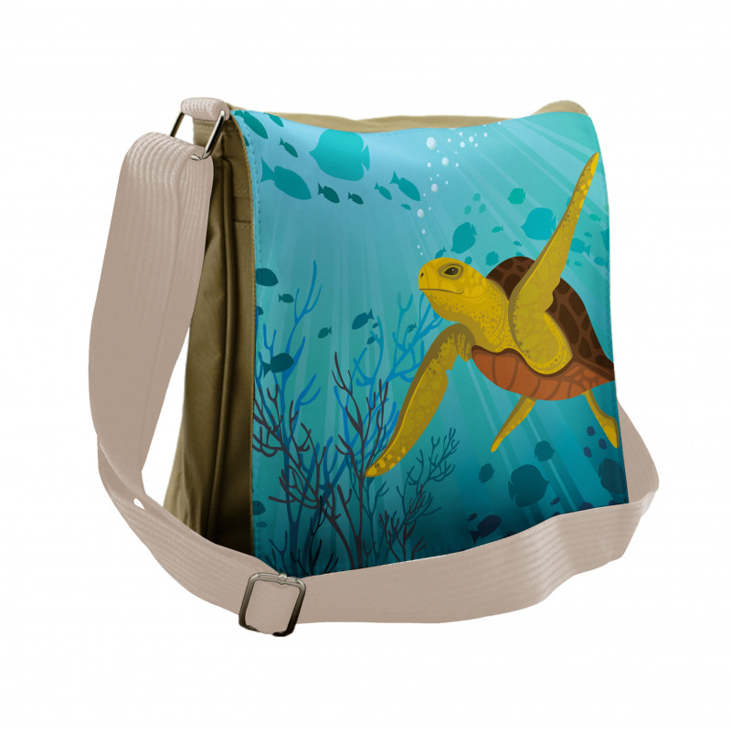 Cartoon Turtle Coral Messenger Bag