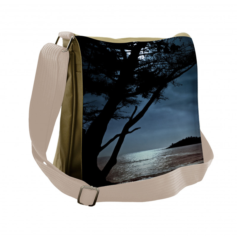 Night Tree Silhouette Sea Messenger Bag