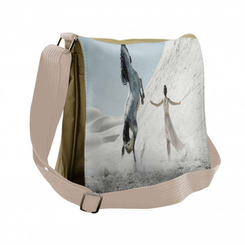 Lady with White Horse Messenger Bag