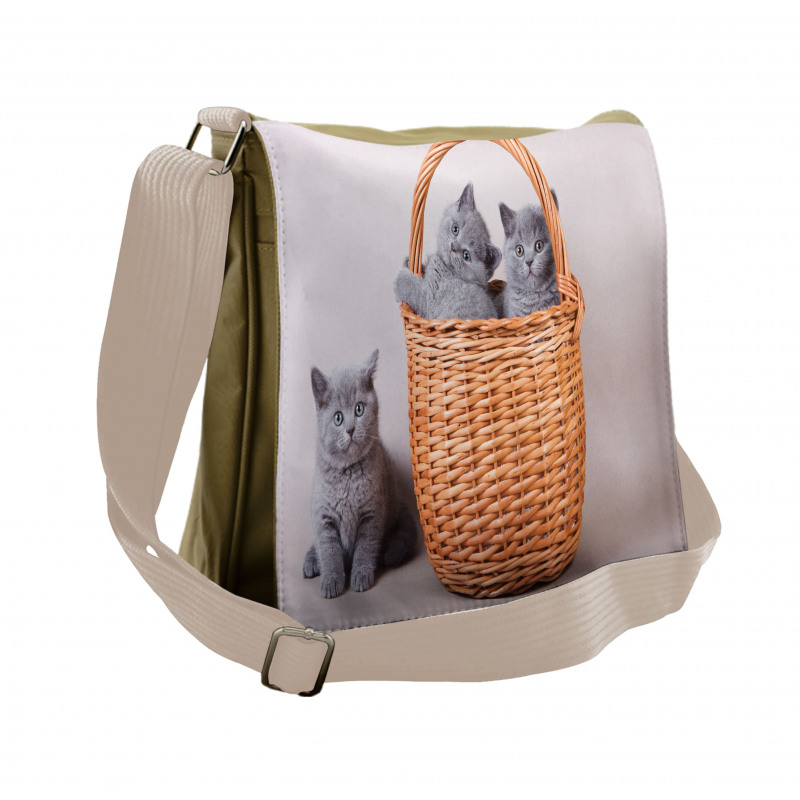 British Cats in Basket Messenger Bag