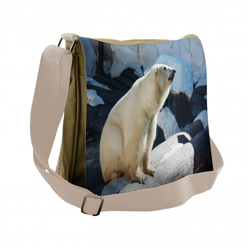 Polar Bear in Park Rocks Messenger Bag