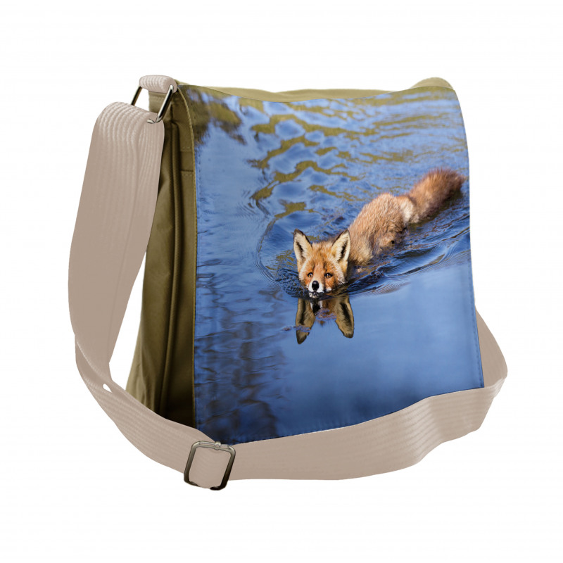 Fox Swimming in River Messenger Bag