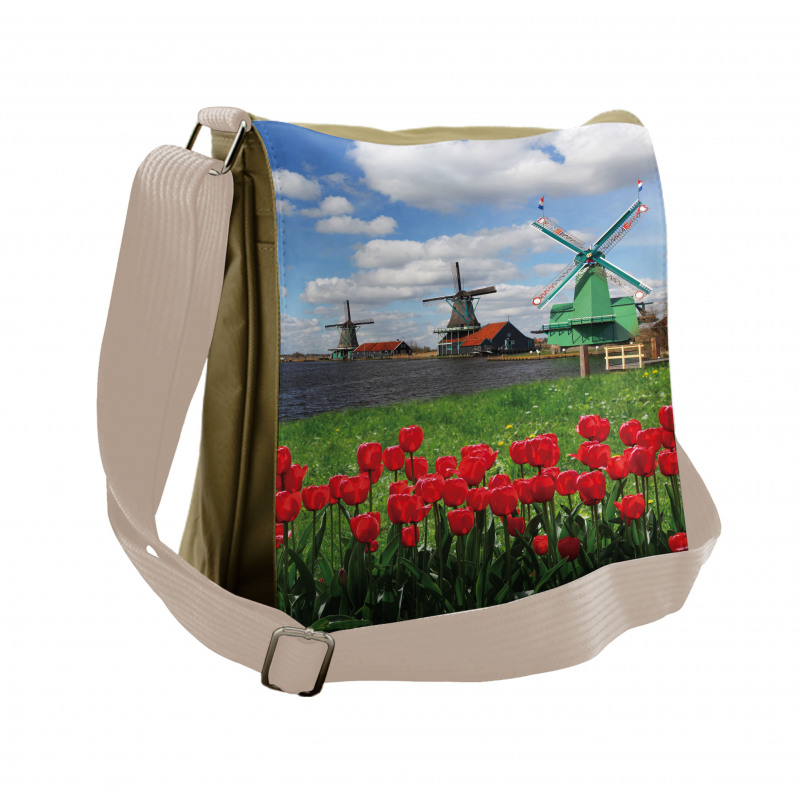 Red Color Tulips Field Messenger Bag